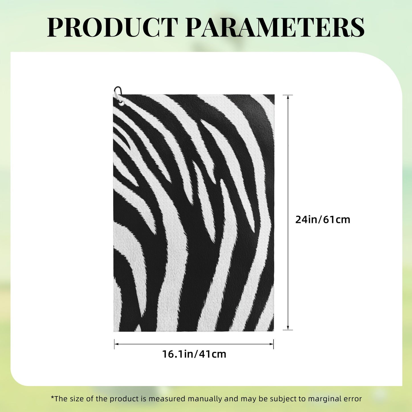 Zebra Print Golf Towel 16.1" x 24" – Microfiber Quick-Dry Sports Towel with Clip Ring for Clubs & Balls