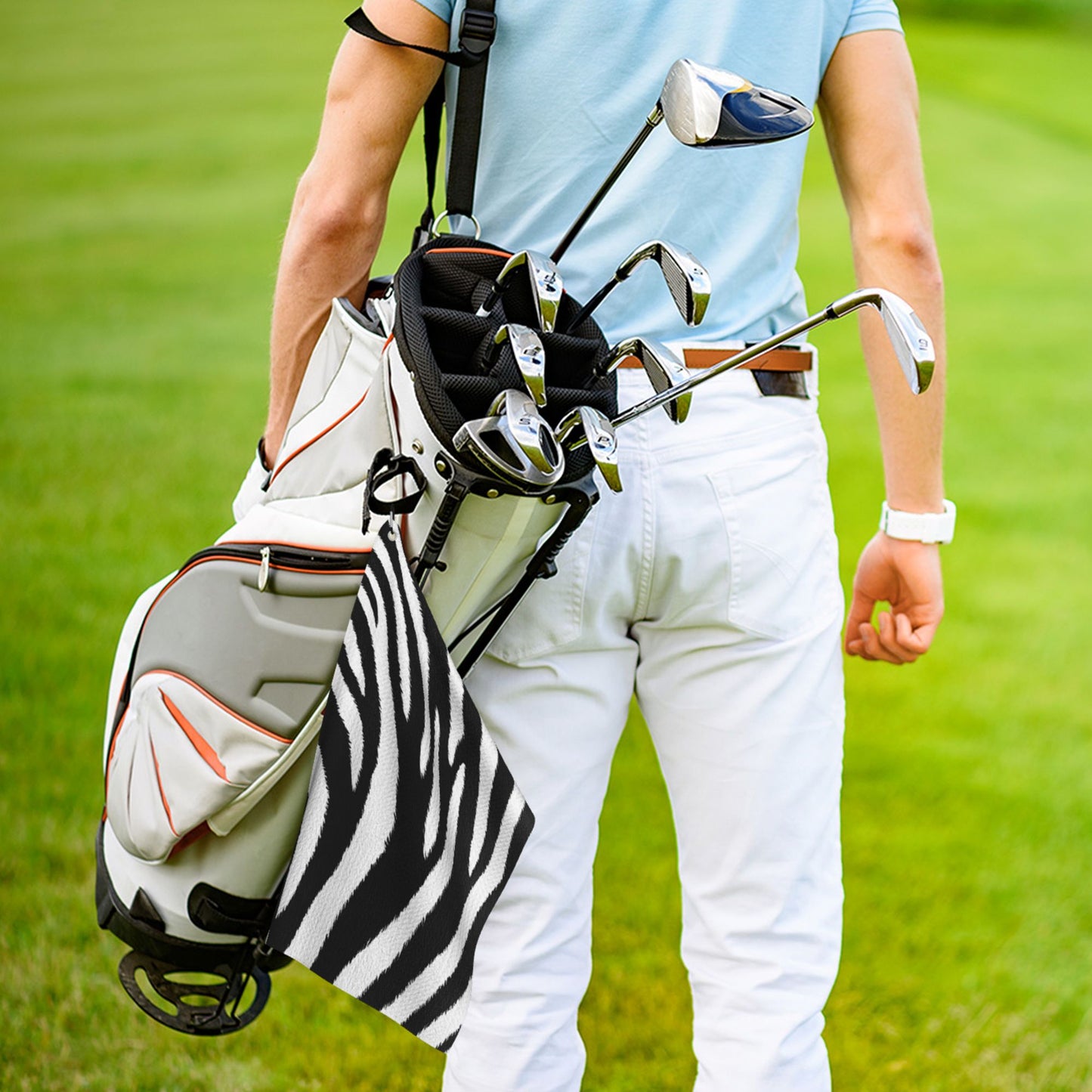 Zebra Print Golf Towel 16.1" x 24" – Microfiber Quick-Dry Sports Towel with Clip Ring for Clubs & Balls