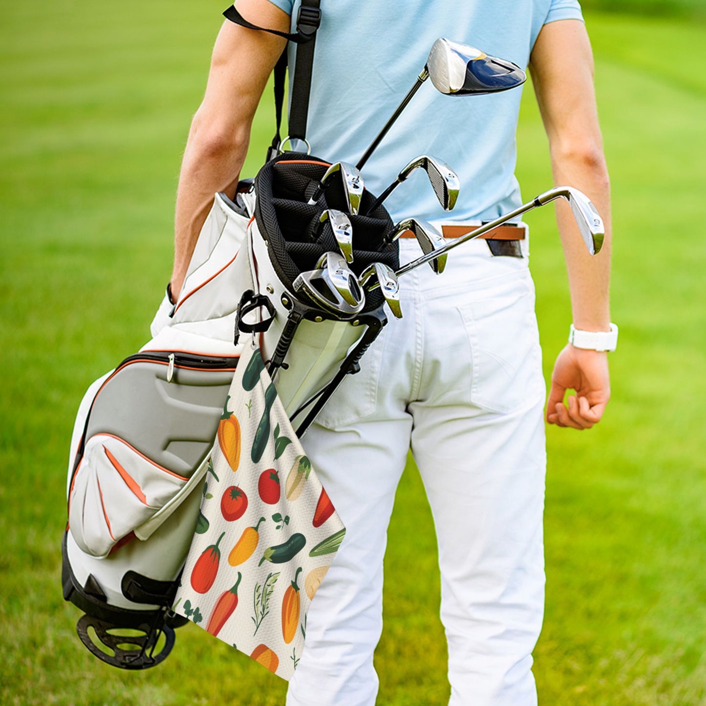 Vegetable Pattern Golf Towel 16.1"x24" – Quick-Dry Microfiber Sports Towel with Clip Hook for Clubs & Outdoor Use