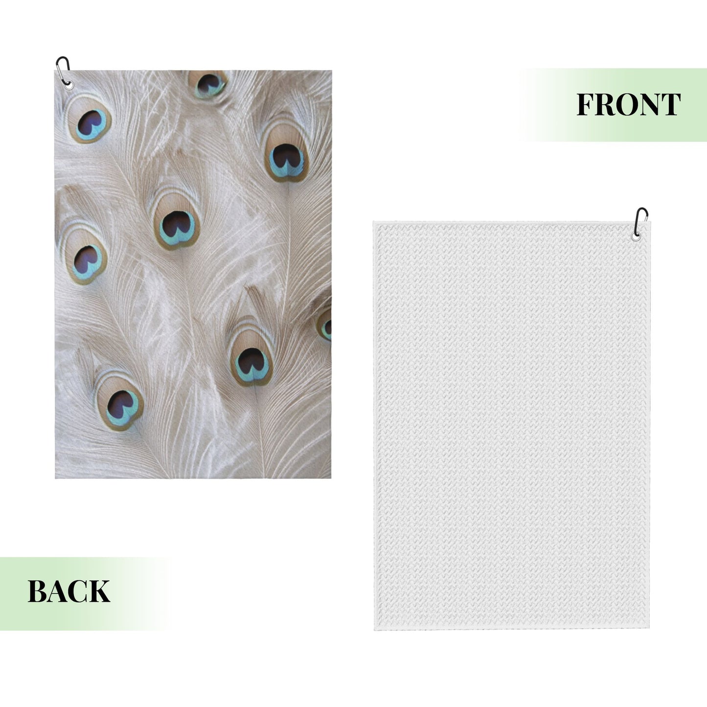 Peacock Feather Pattern Golf Towel 16.1"x24" – Fast-Dry Microfiber Sports Towel with Clip Hook for Club Cleaning & Outdoor Use