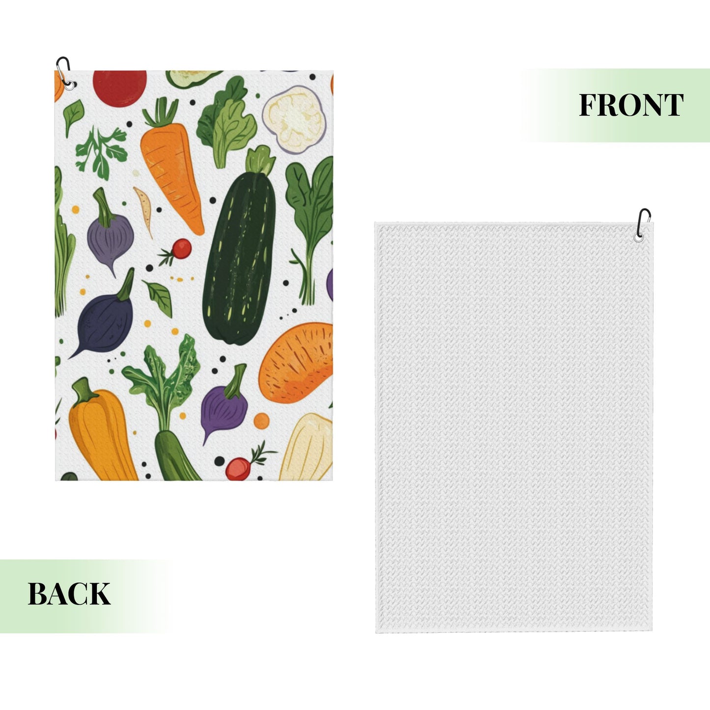 Vegetable Pattern Golf Towel 16.1"x24" – Absorbent Quick-Dry Microfiber Towel with Clip Hook for Sports & Outdoor Use