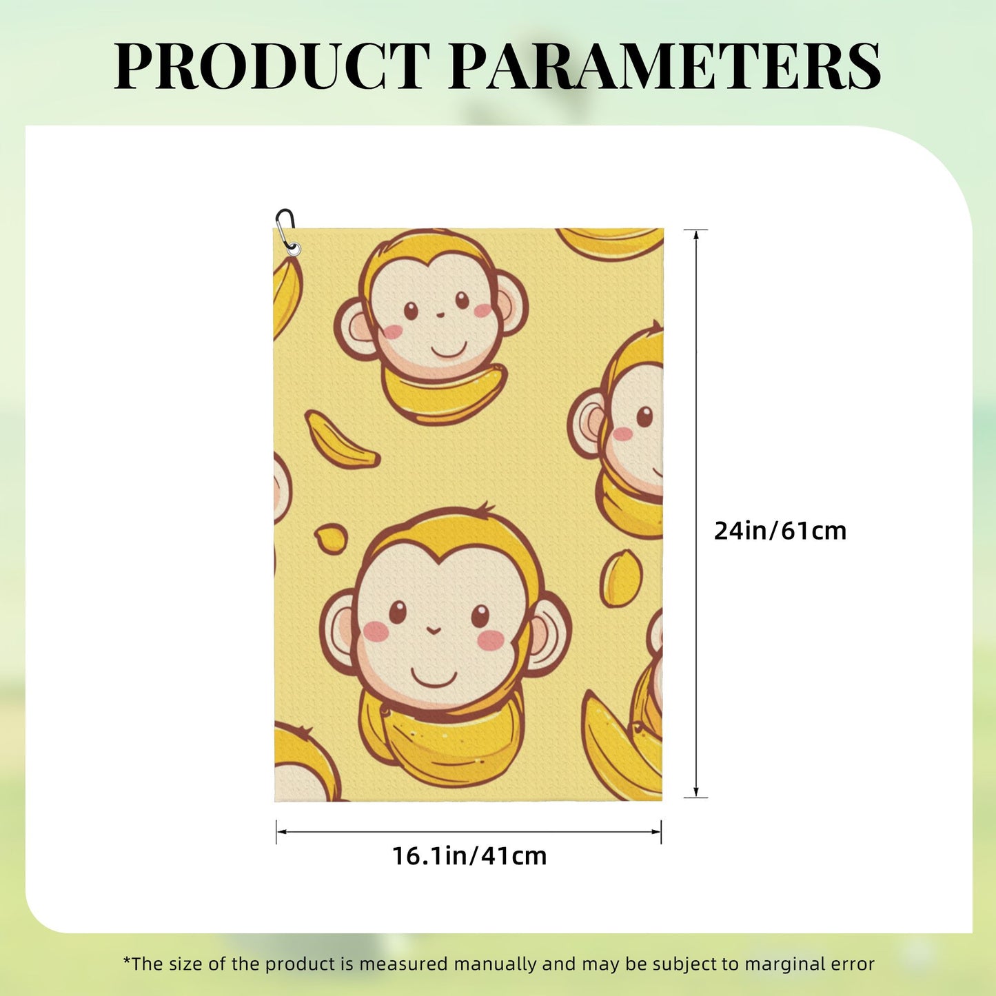 Cute Monkey & Banana Golf Towel 16.1"x24" – Fun Cartoon Microfiber Sports Towel with Clip Hook, Quick-Dry & Ultra-Absorbent