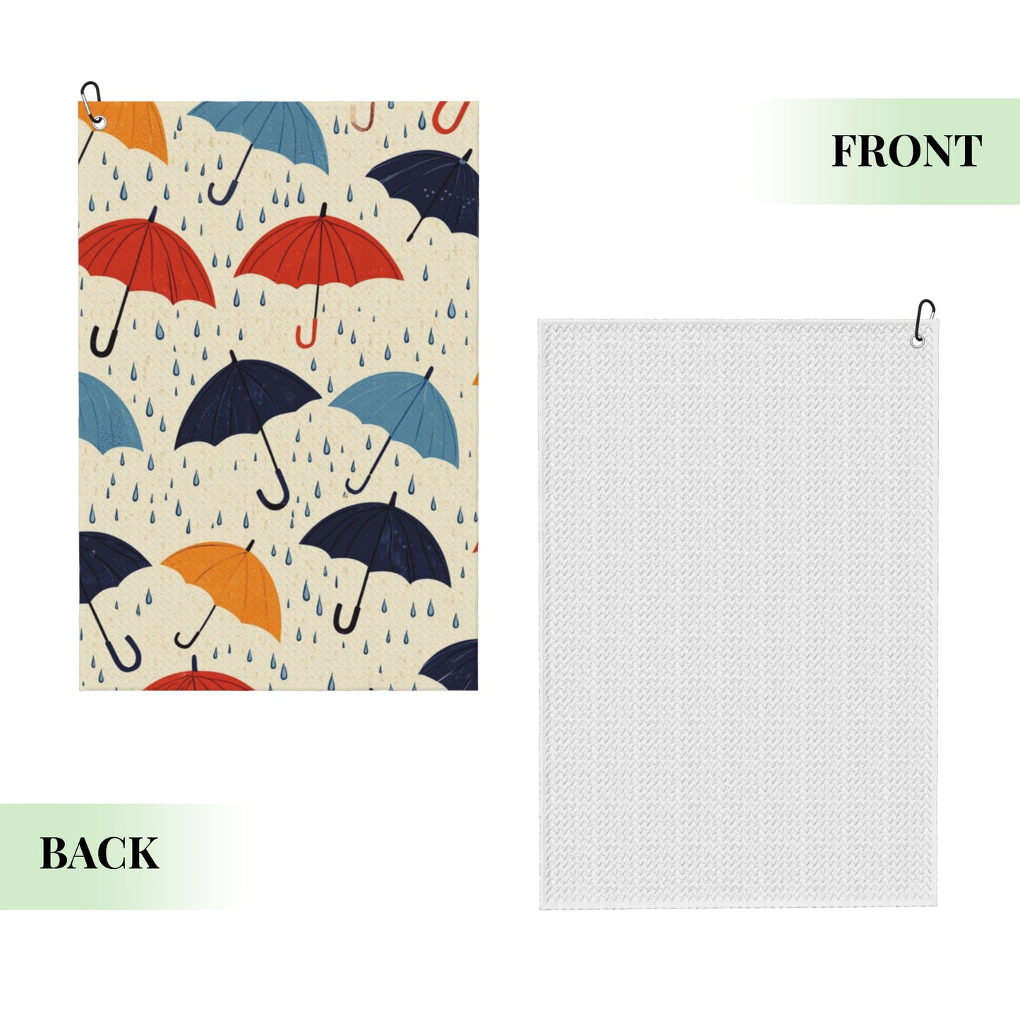 Umbrella Pattern Golf Towel 16.1"x24" – Microfiber Quick-Dry Sports Towel with Carabiner Clip, Colorful Retro Rain Design