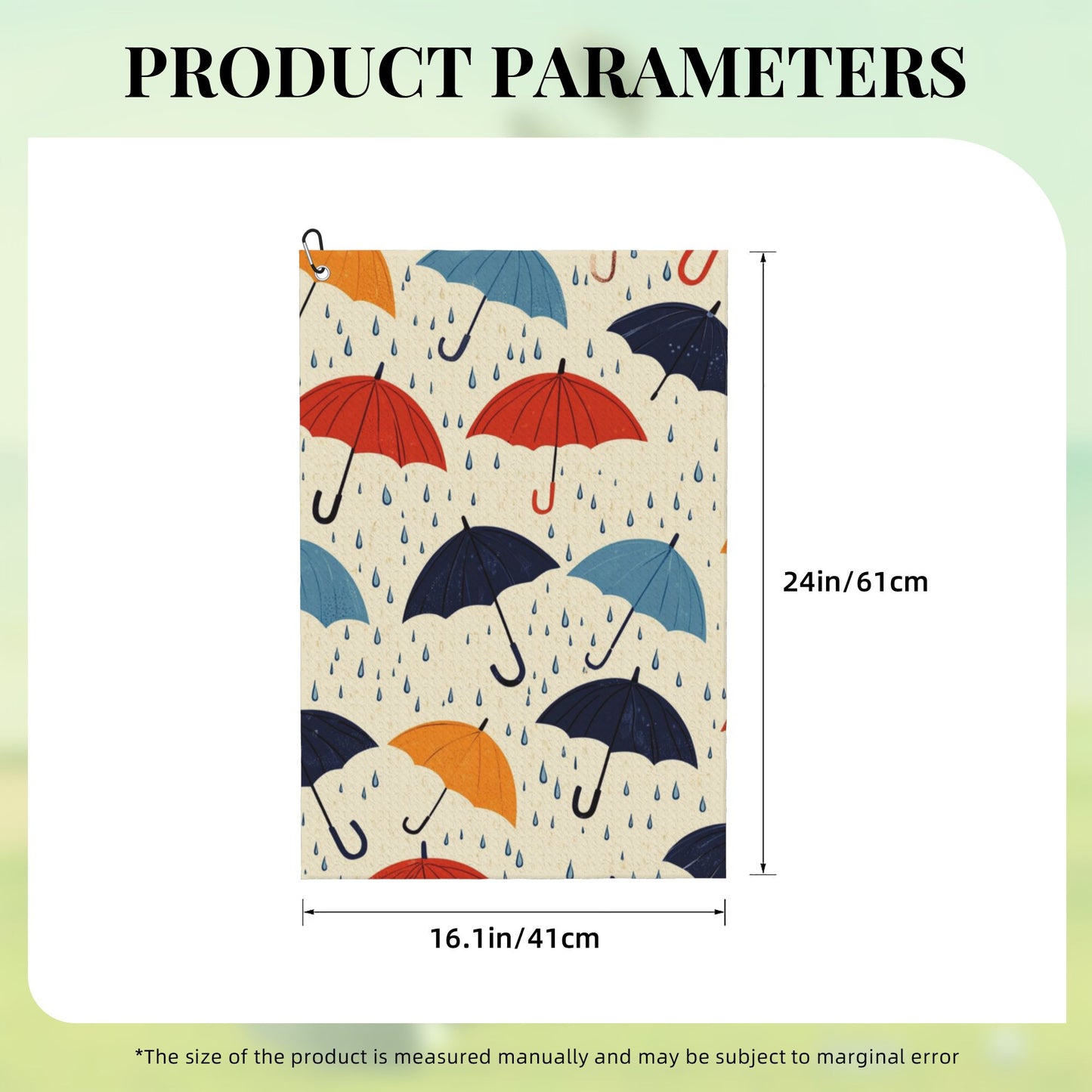 Umbrella Pattern Golf Towel 16.1"x24" – Microfiber Quick-Dry Sports Towel with Carabiner Clip, Colorful Retro Rain Design