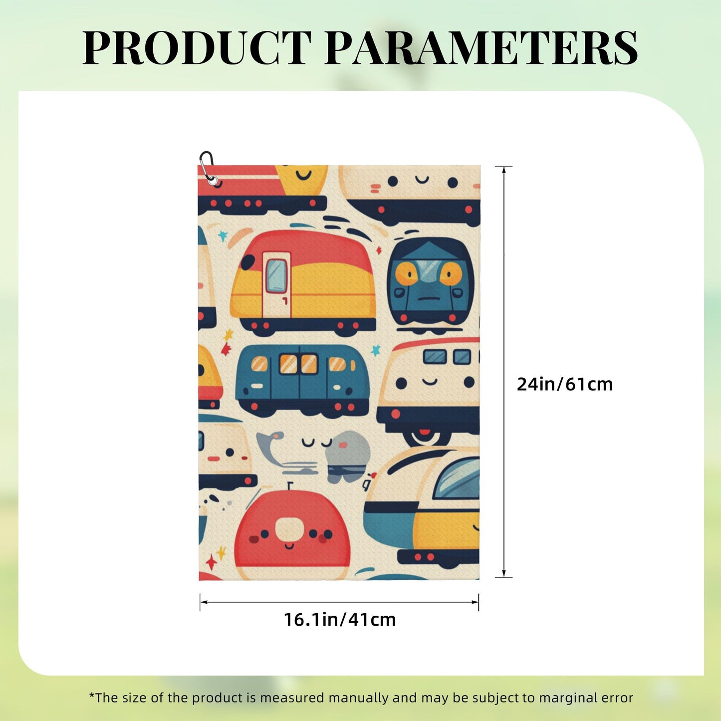Cartoon RV & Train Golf Towel 16.1"x24" – Quick-Dry Microfiber Sports Towel with Clip Hook, Fun Travel-Inspired Design