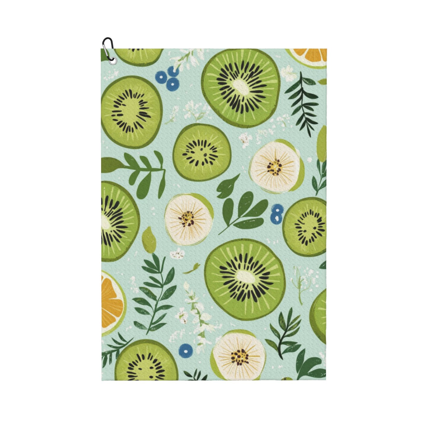 Kiwi Print Golf Towel 16.1"x24" – Fresh Fruit Pattern Microfiber Quick-Dry Towel with Clip for Golf, Gym, Hiking & Outdoor Use