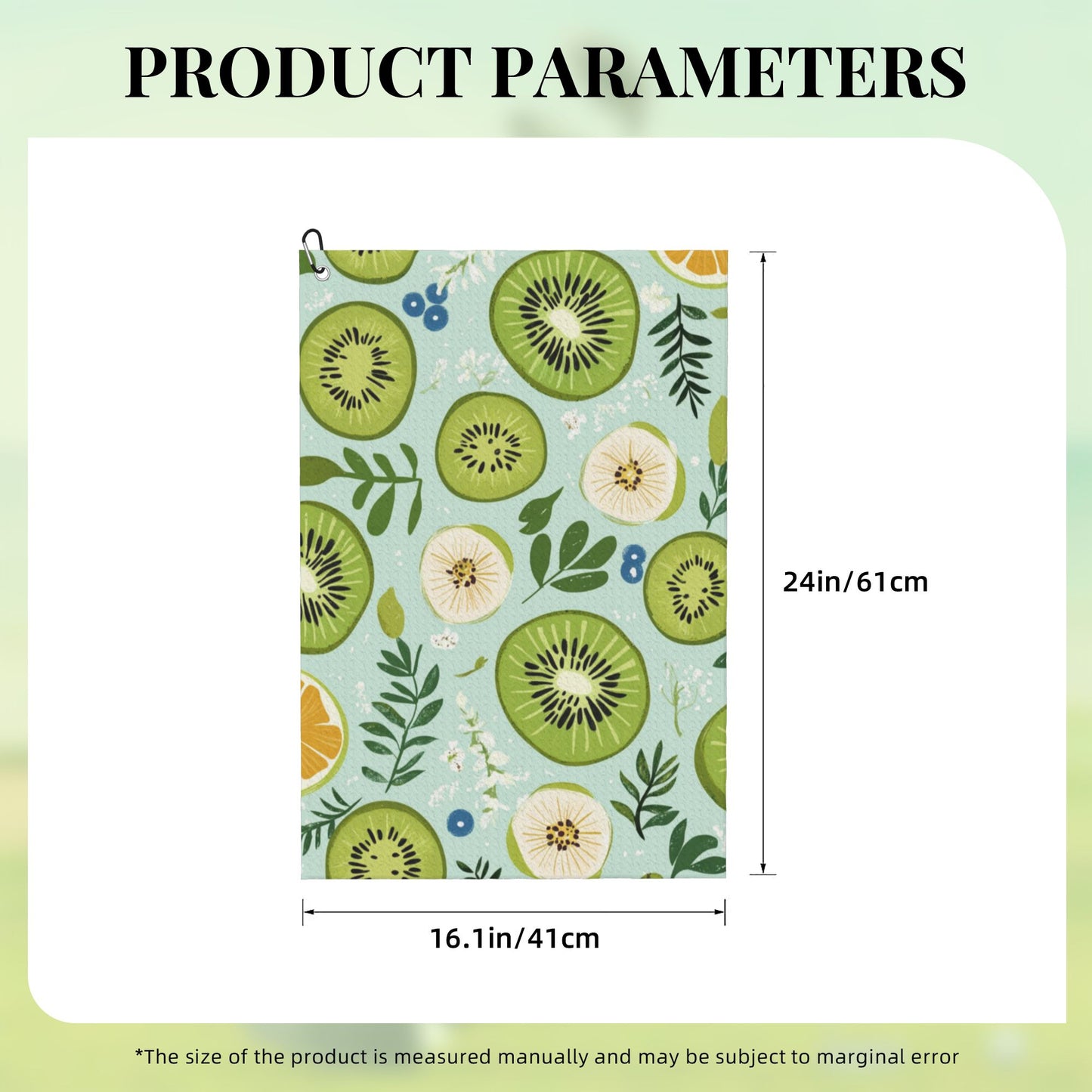 Kiwi Print Golf Towel 16.1"x24" – Fresh Fruit Pattern Microfiber Quick-Dry Towel with Clip for Golf, Gym, Hiking & Outdoor Use