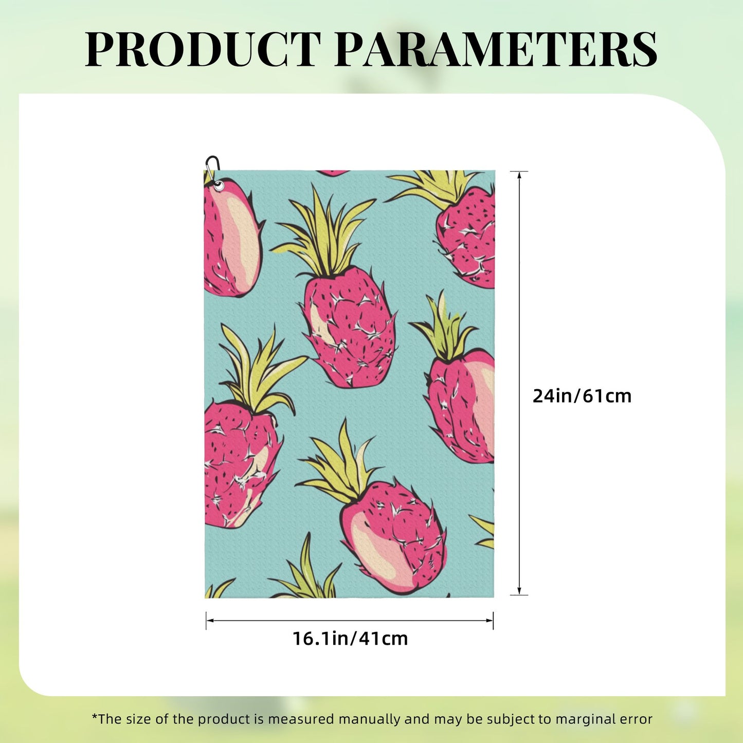 Dragon Fruit Print Golf Towel 16.1"x24" – Quick-Dry Microfiber Sports Towel with Clip for Golf, Camping & Outdoor Fitness