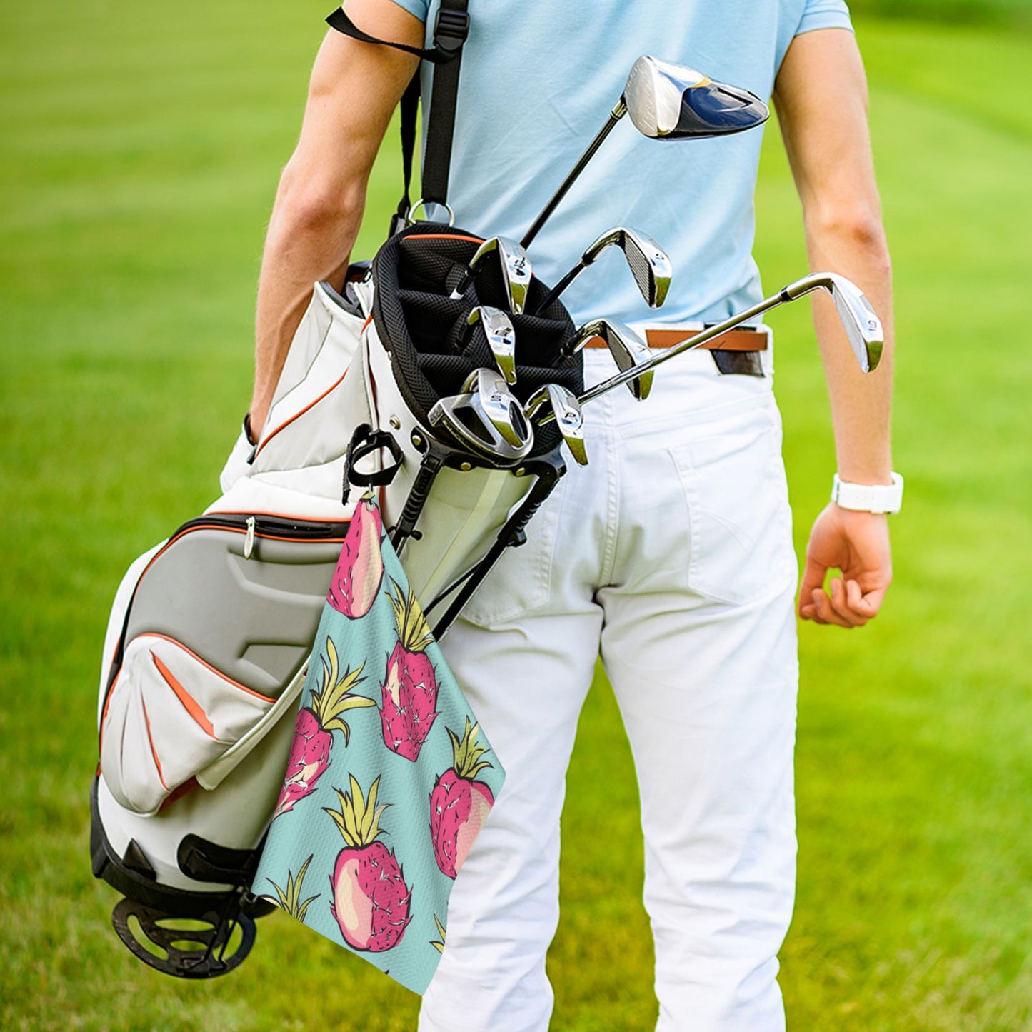 Dragon Fruit Print Golf Towel 16.1"x24" – Quick-Dry Microfiber Sports Towel with Clip for Golf, Camping & Outdoor Fitness