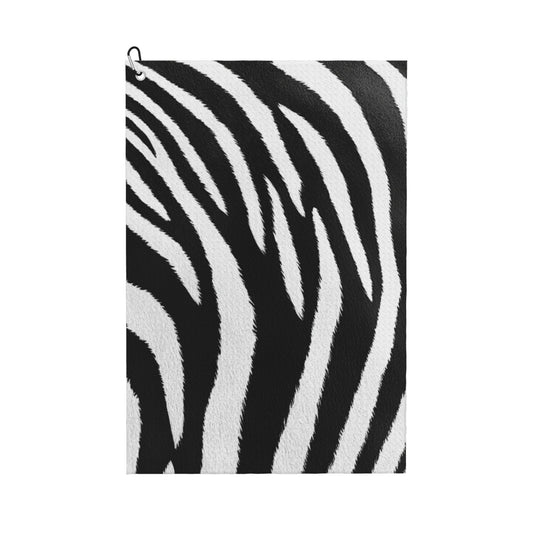 Zebra Print Golf Towel 16.1" x 24" – Microfiber Quick-Dry Sports Towel with Clip Ring for Clubs & Balls
