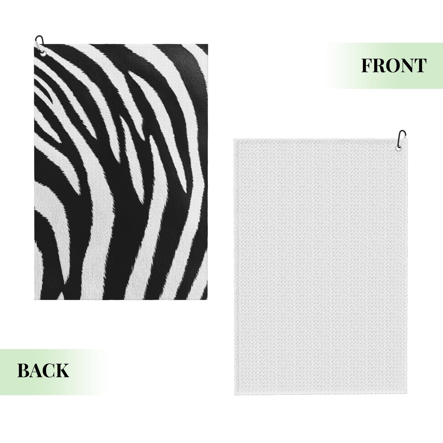 Zebra Print Golf Towel 16.1" x 24" – Microfiber Quick-Dry Sports Towel with Clip Ring for Clubs & Balls