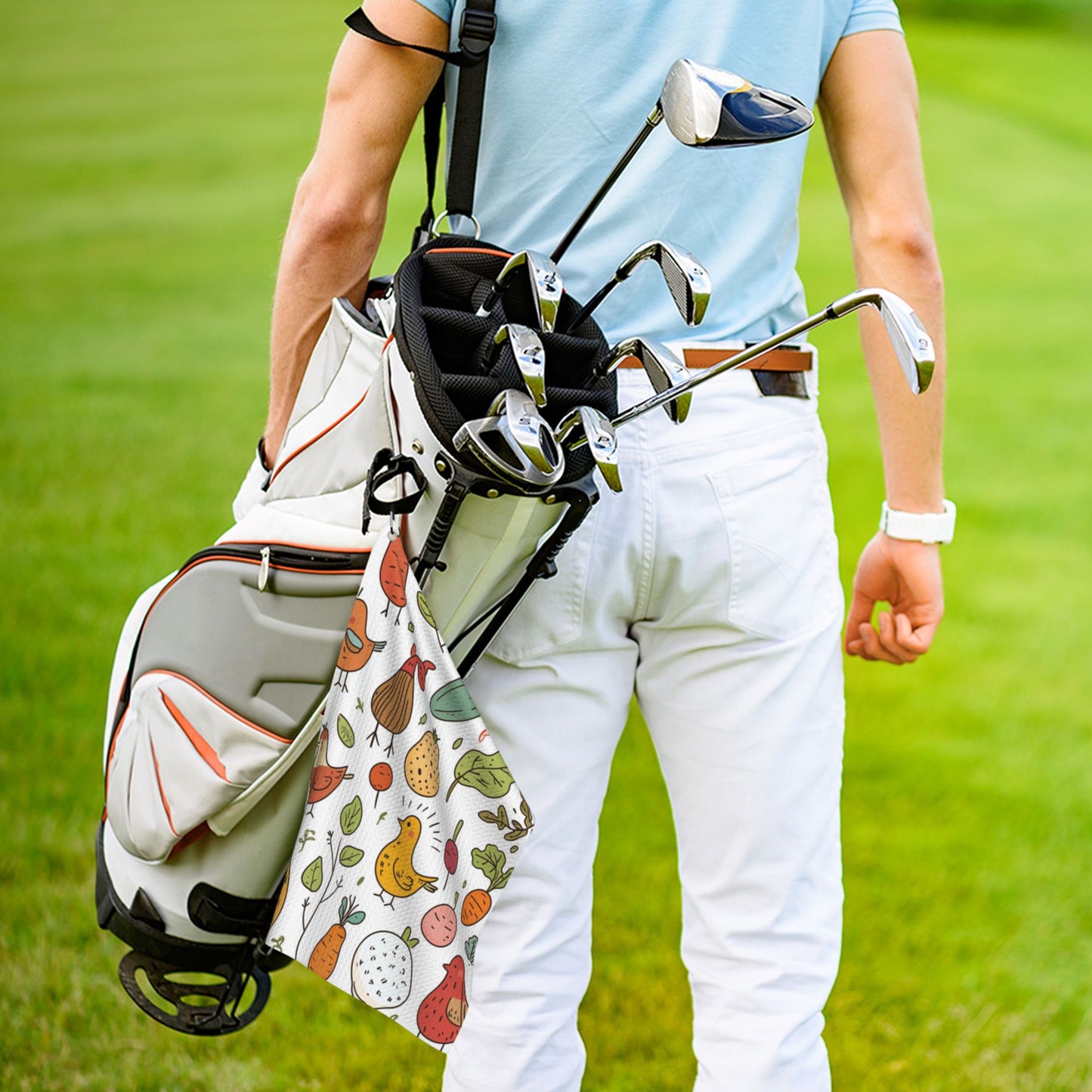 Cartoon Golf Towel 16.1"x24" – Microfiber Quick-Dry Sports Towel with Clip Hook for Clubs, Balls & Outdoor Use