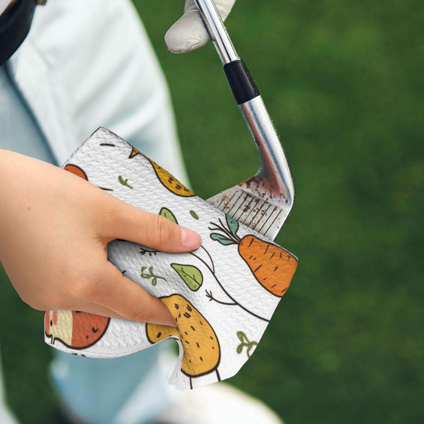 Cartoon Golf Towel 16.1"x24" – Microfiber Quick-Dry Sports Towel with Clip Hook for Clubs, Balls & Outdoor Use