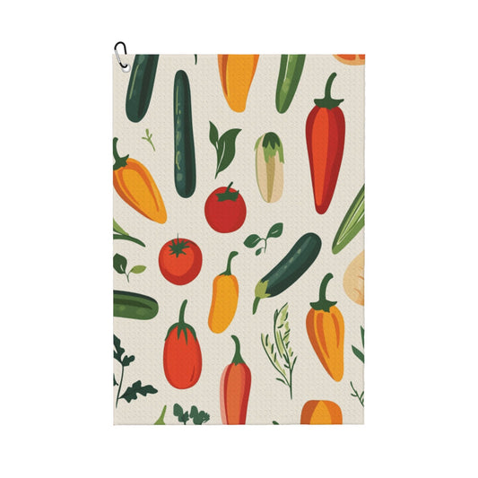 Vegetable Pattern Golf Towel 16.1"x24" – Quick-Dry Microfiber Sports Towel with Clip Hook for Clubs & Outdoor Use