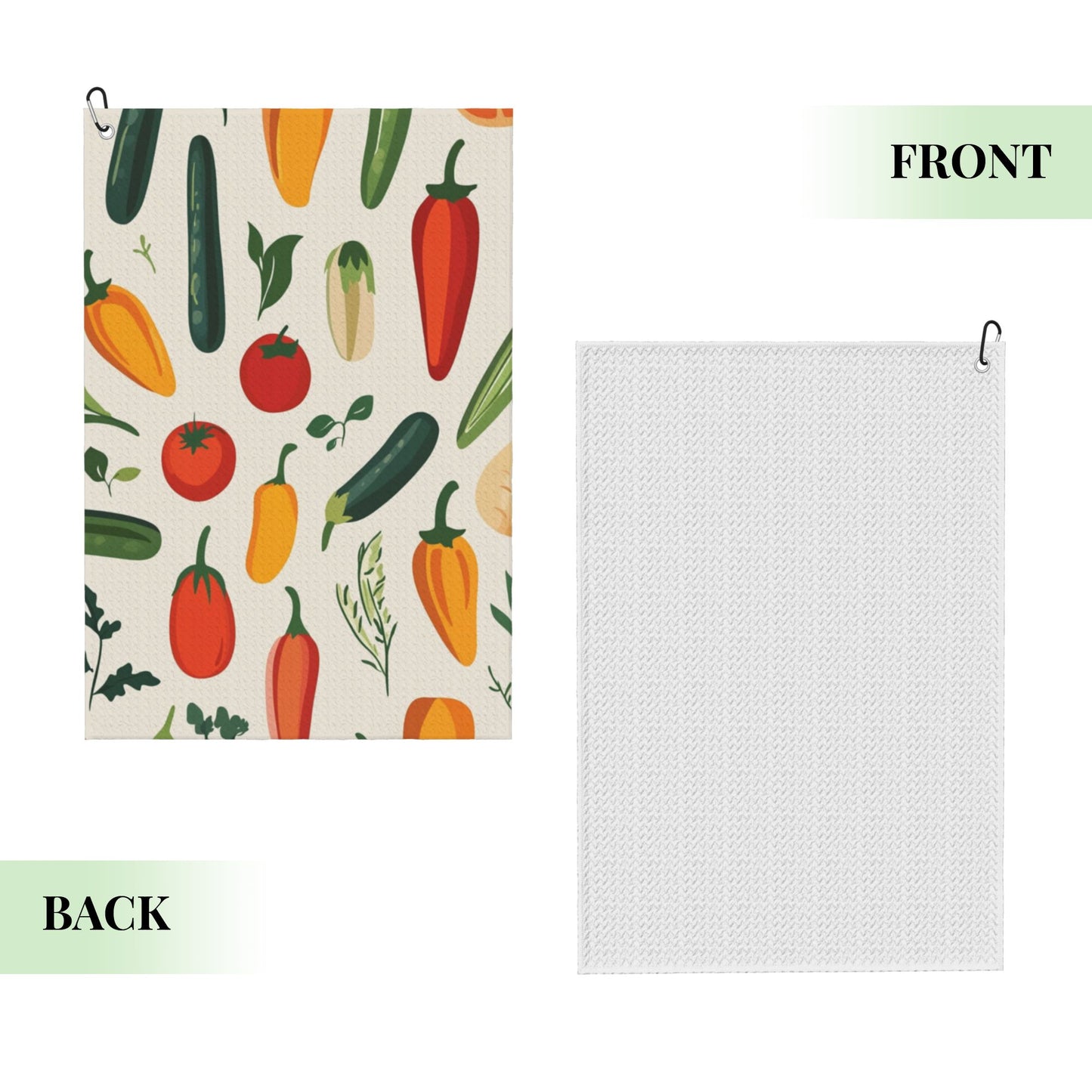 Vegetable Pattern Golf Towel 16.1"x24" – Quick-Dry Microfiber Sports Towel with Clip Hook for Clubs & Outdoor Use