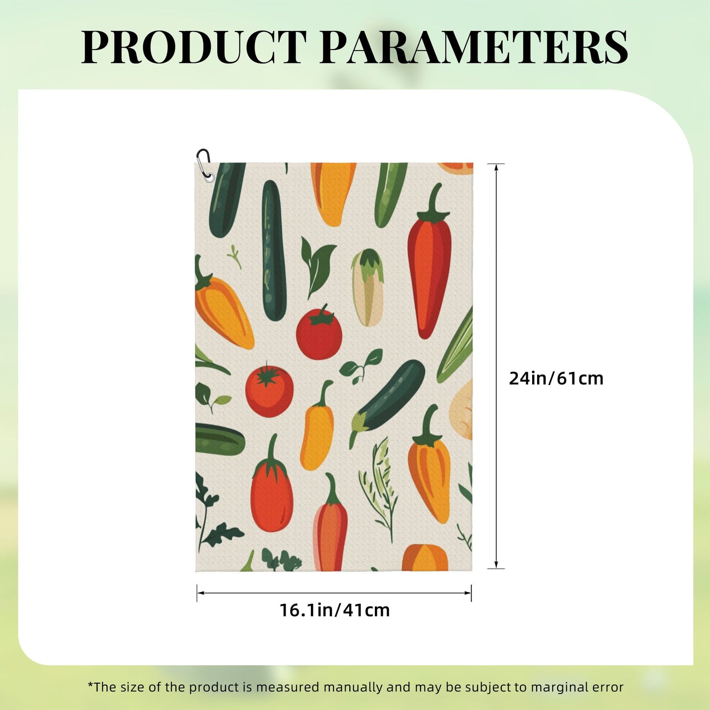 Vegetable Pattern Golf Towel 16.1"x24" – Quick-Dry Microfiber Sports Towel with Clip Hook for Clubs & Outdoor Use