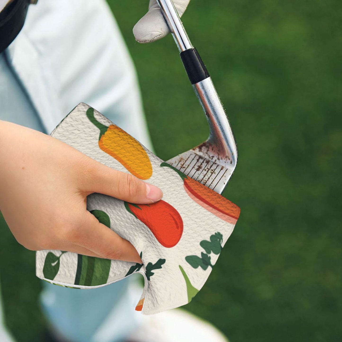 Vegetable Pattern Golf Towel 16.1"x24" – Quick-Dry Microfiber Sports Towel with Clip Hook for Clubs & Outdoor Use