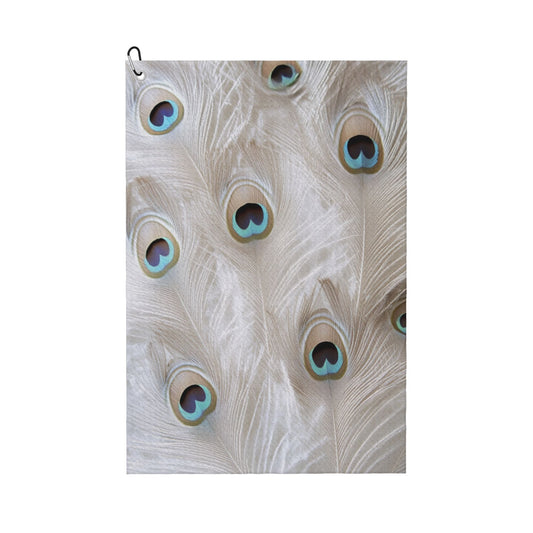 Peacock Feather Pattern Golf Towel 16.1"x24" – Fast-Dry Microfiber Sports Towel with Clip Hook for Club Cleaning & Outdoor Use