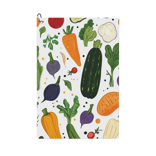 Vegetable Pattern Golf Towel 16.1"x24" – Absorbent Quick-Dry Microfiber Towel with Clip Hook for Sports & Outdoor Use