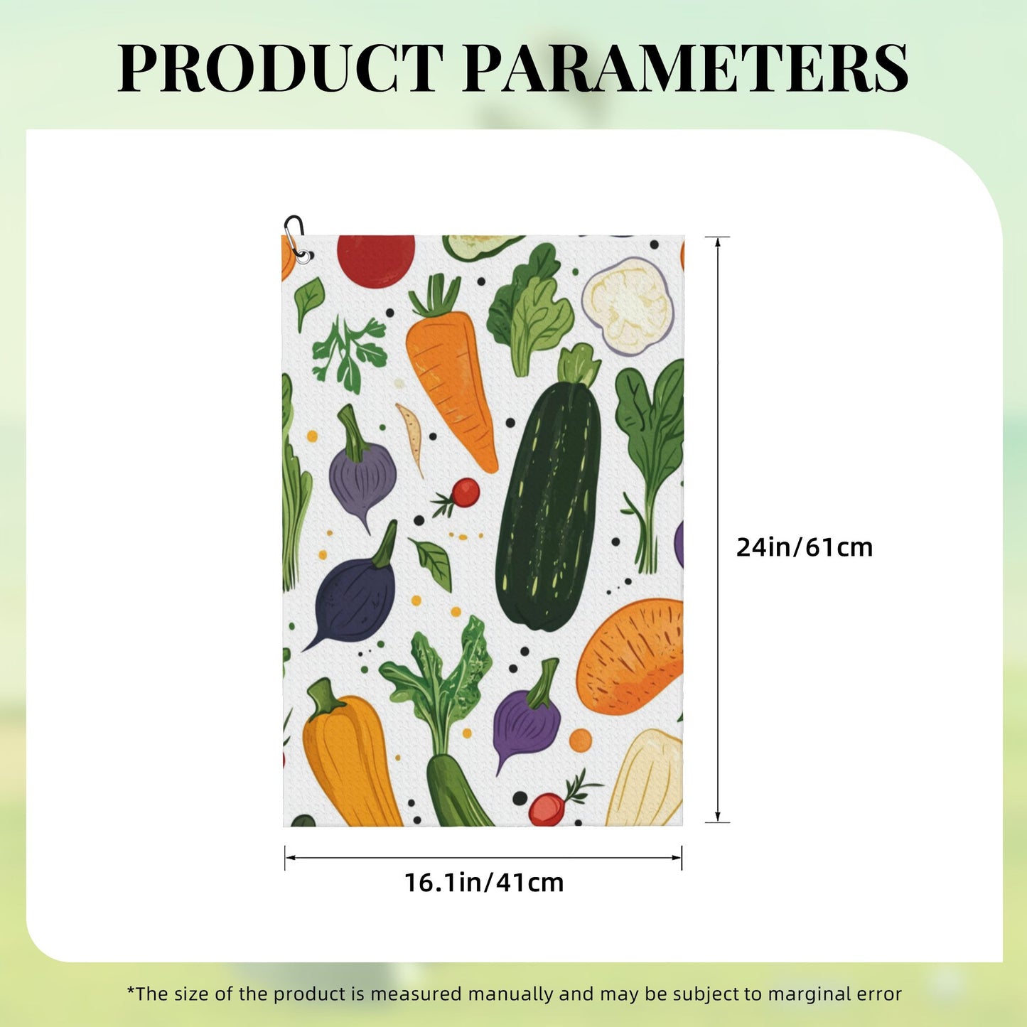 Vegetable Pattern Golf Towel 16.1"x24" – Absorbent Quick-Dry Microfiber Towel with Clip Hook for Sports & Outdoor Use