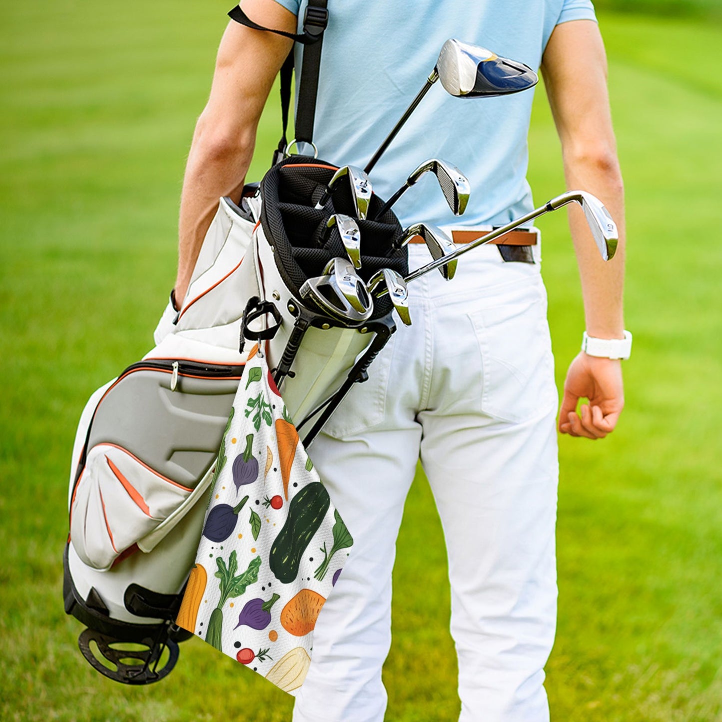 Vegetable Pattern Golf Towel 16.1"x24" – Absorbent Quick-Dry Microfiber Towel with Clip Hook for Sports & Outdoor Use