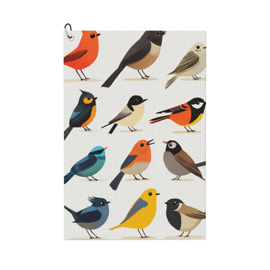 Cartoon Bird Golf Towel 16.1"x24" – Quick-Dry Microfiber Sports Towel with Clip Hook, Colorful & Lightweight