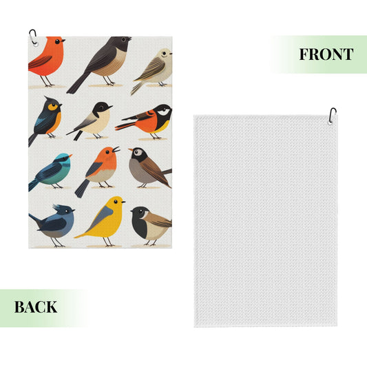 Cartoon Bird Golf Towel 16.1"x24" – Quick-Dry Microfiber Sports Towel with Clip Hook, Colorful & Lightweight