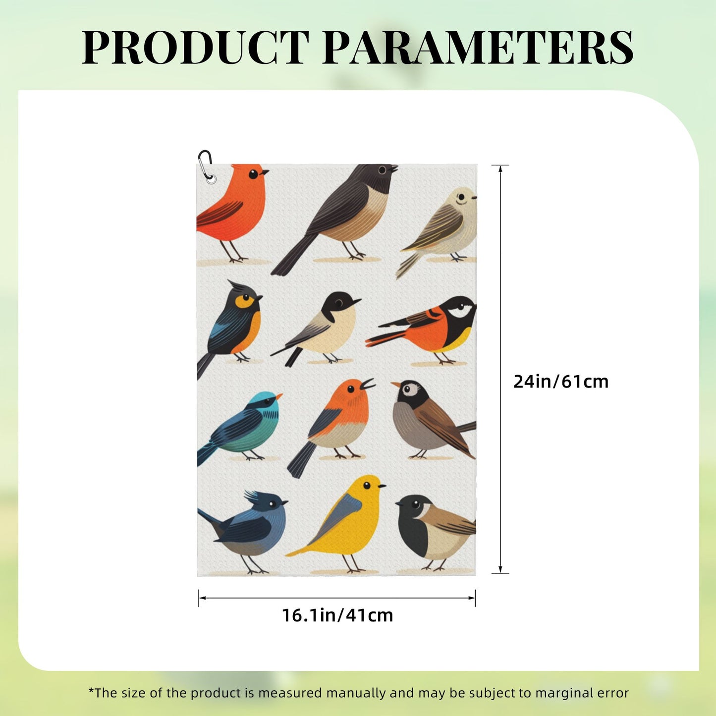 Cartoon Bird Golf Towel 16.1"x24" – Quick-Dry Microfiber Sports Towel with Clip Hook, Colorful & Lightweight