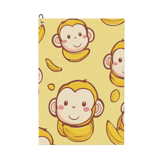 Cute Monkey & Banana Golf Towel 16.1"x24" – Fun Cartoon Microfiber Sports Towel with Clip Hook, Quick-Dry & Ultra-Absorbent
