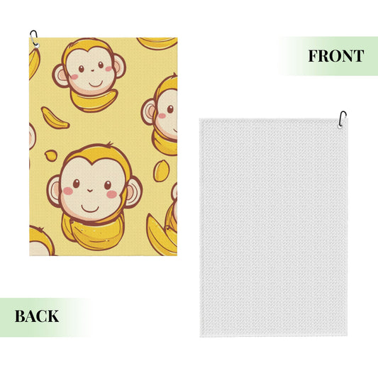 Cute Monkey & Banana Golf Towel 16.1"x24" – Fun Cartoon Microfiber Sports Towel with Clip Hook, Quick-Dry & Ultra-Absorbent