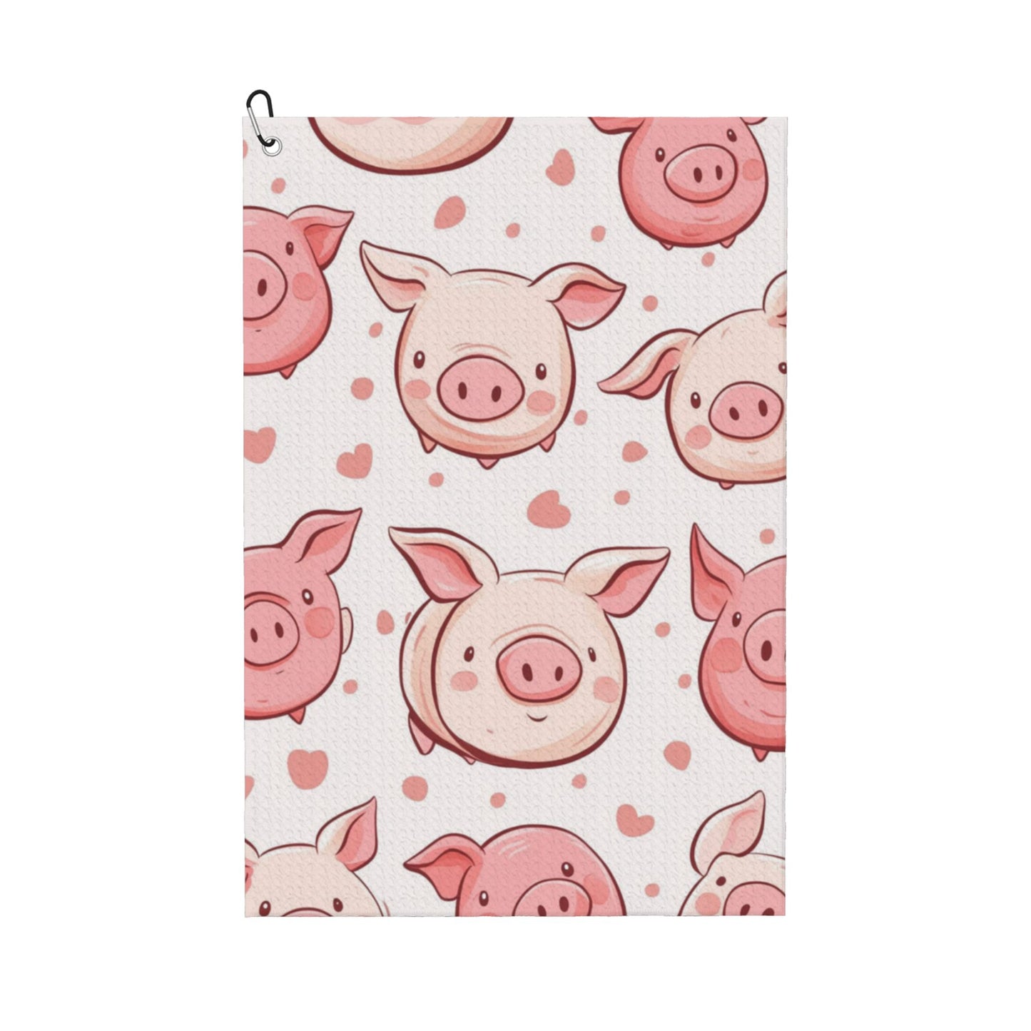 Cute Pig Cartoon Golf Towel 16.1"x24" – Pink Microfiber Sports Towel with Carabiner Clip, Quick Dry & Ultra Absorbent