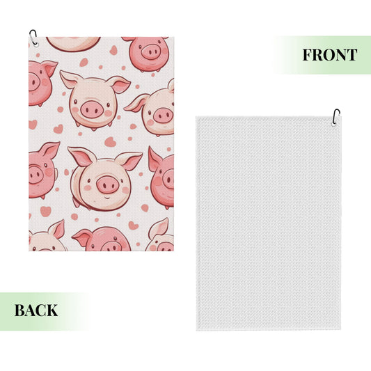 Cute Pig Cartoon Golf Towel 16.1"x24" – Pink Microfiber Sports Towel with Carabiner Clip, Quick Dry & Ultra Absorbent