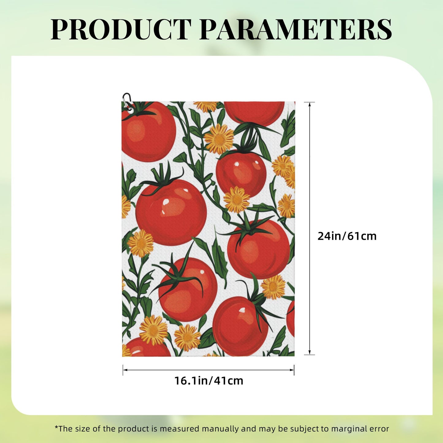 Tomato Floral Golf Towel 16.1"x24" – Microfiber Quick-Dry Sports Towel with Hook, Cute Farm Style Design