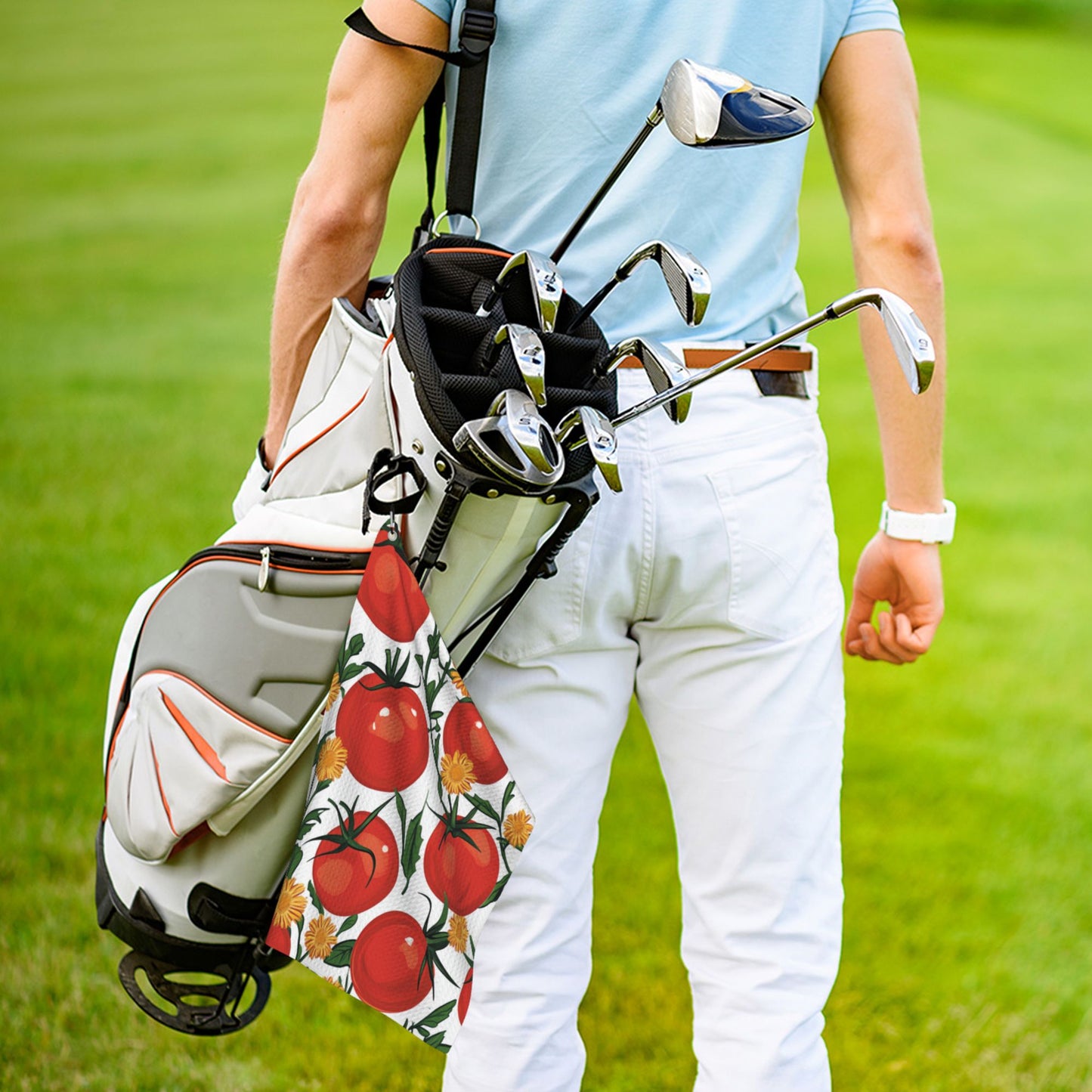 Tomato Floral Golf Towel 16.1"x24" – Microfiber Quick-Dry Sports Towel with Hook, Cute Farm Style Design
