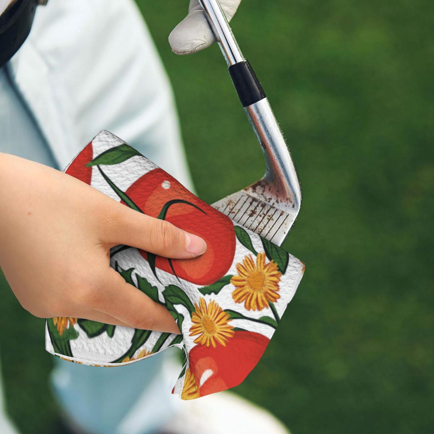 Tomato Floral Golf Towel 16.1"x24" – Microfiber Quick-Dry Sports Towel with Hook, Cute Farm Style Design