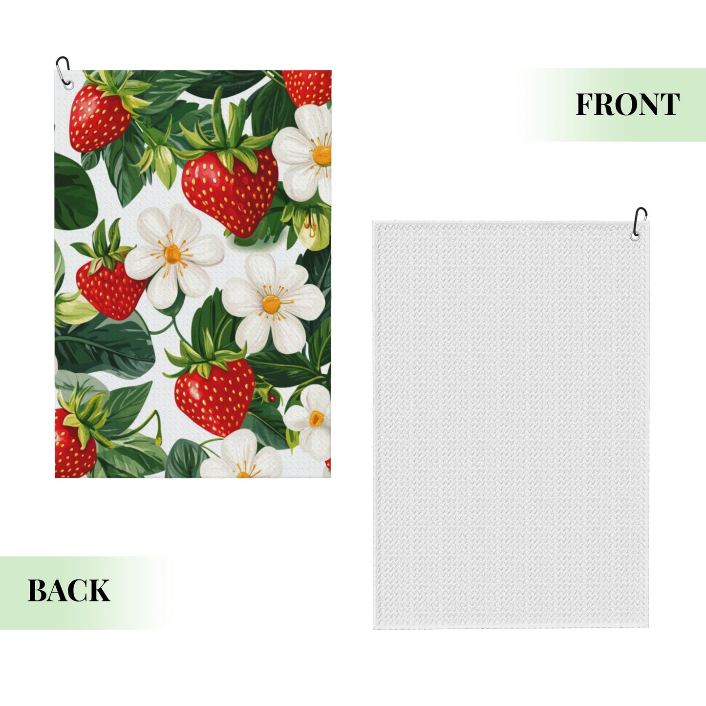 Strawberry & Floral Golf Towel 16.1"x24" – Microfiber Quick-Dry Sports Towel with Clip Hook for Golf, Gym & Outdoor Use