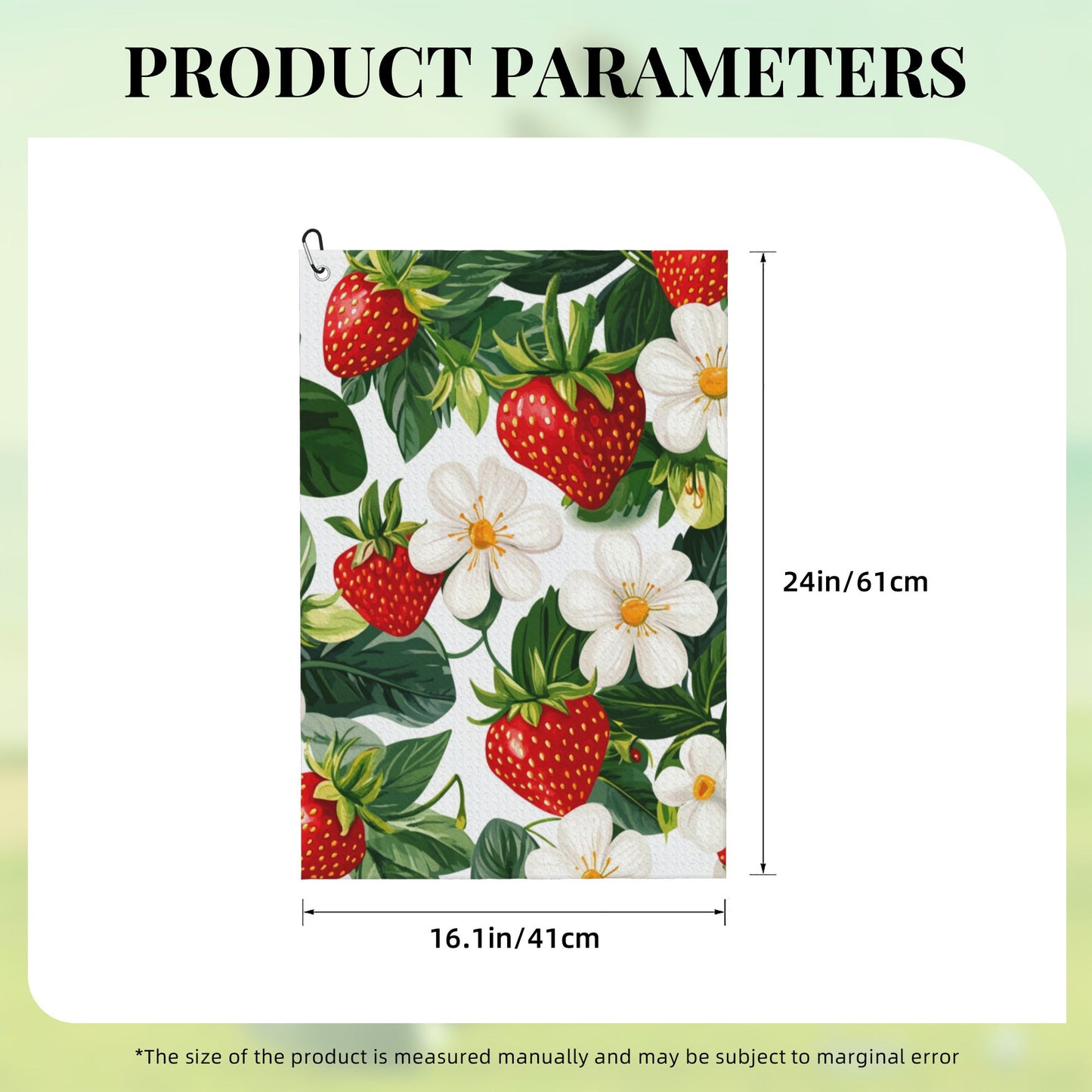 Strawberry & Floral Golf Towel 16.1"x24" – Microfiber Quick-Dry Sports Towel with Clip Hook for Golf, Gym & Outdoor Use