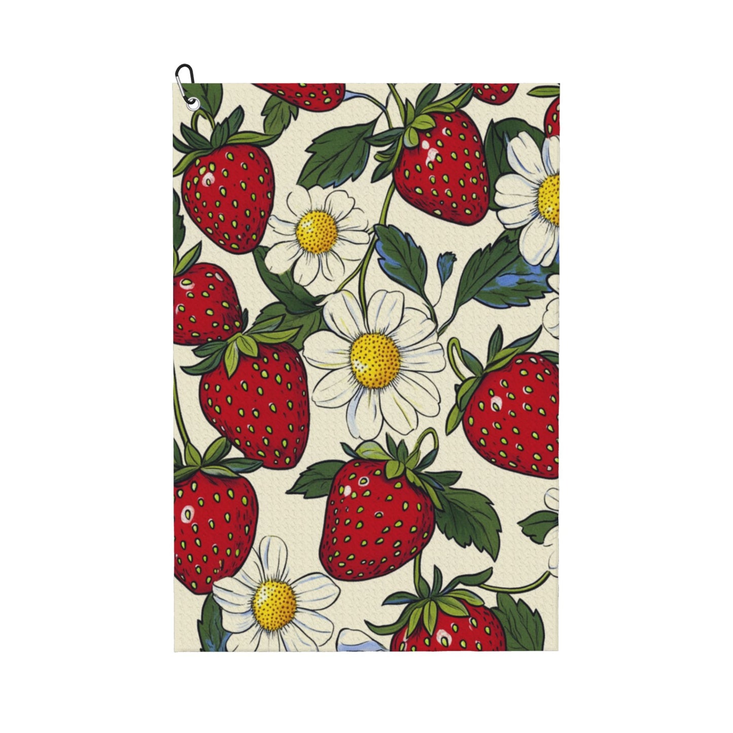 Strawberry & Daisy Golf Towel 16.1"x24" – Microfiber Quick-Dry Sports Towel with Hanging Clip for Golf, Gym & Outdoor Activities