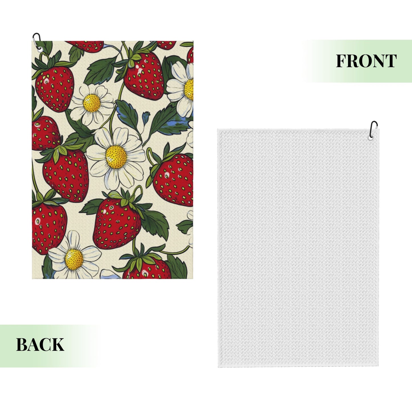 Strawberry & Daisy Golf Towel 16.1"x24" – Microfiber Quick-Dry Sports Towel with Hanging Clip for Golf, Gym & Outdoor Activities