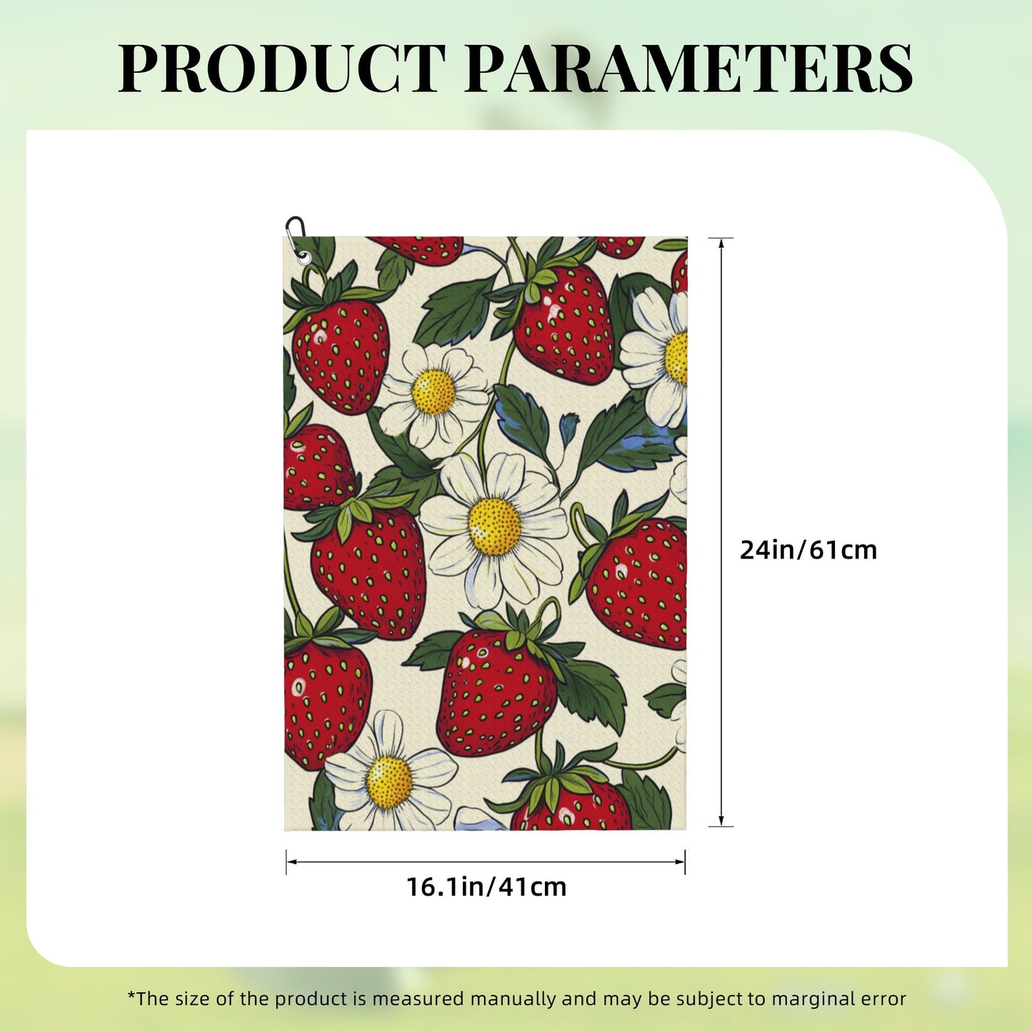 Strawberry & Daisy Golf Towel 16.1"x24" – Microfiber Quick-Dry Sports Towel with Hanging Clip for Golf, Gym & Outdoor Activities