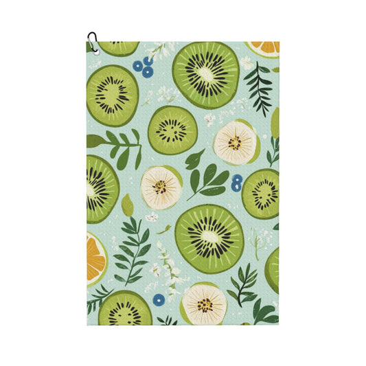 Kiwi Print Golf Towel 16.1"x24" – Fresh Fruit Pattern Microfiber Quick-Dry Towel with Clip for Golf, Gym, Hiking & Outdoor Use