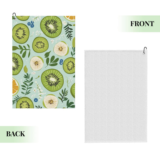 Kiwi Print Golf Towel 16.1"x24" – Fresh Fruit Pattern Microfiber Quick-Dry Towel with Clip for Golf, Gym, Hiking & Outdoor Use